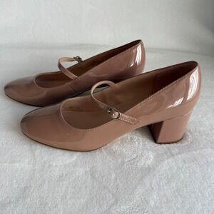 Bandolino Patent Womens Mary Jane Chunky Heel Shoes 10M Nude Round Toe Dance